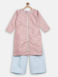 Ahalyaa Pink Poly Silk Straight Kids Kurta Palazzo Set For Girls | Grocsy