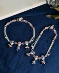 VOJ Set of 2 Silver Plated Peacock Shaped Multi Color Anklet | Grocsy
