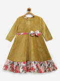 Ahalyaa Mustard Velvet Plain Kids Frilled Kurta For Girls | Grocsy
