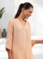 Joban Fashion Coral Linen Embroidered Readymade Long Kurta With Pant | Grocsy