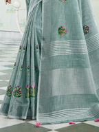 Shree Shyam Fashion Linen Sea Green Saree | Grocsy