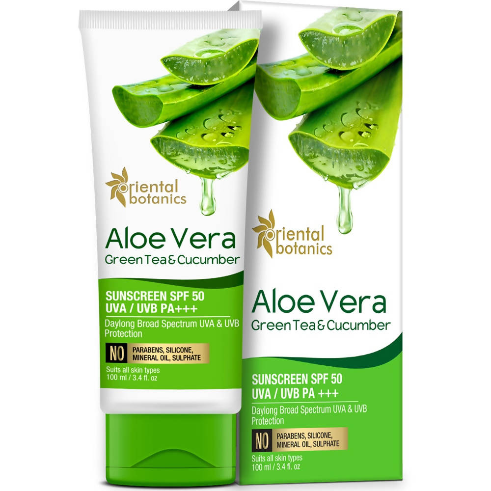 Oriental Botanics Aloe Vera, Green Tea & Cucumber Sunscreen SPF 50 | Grocsy