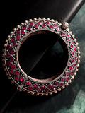 Joban Fashion Magenta Pink Brass Monalisa Stone Oxidized Heavy Party Wear Openable Kada | Grocsy
