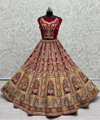 Jyoti Fashion Women's Rani Pink Velvet Fancy Dori, Zari with Multi Thread Embroidered Wedding Lehenga Choli | Grocsy