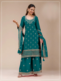 Anaita Teal Green Georgette Stitched Suit with Heavy Embroidery Work | Grocsy