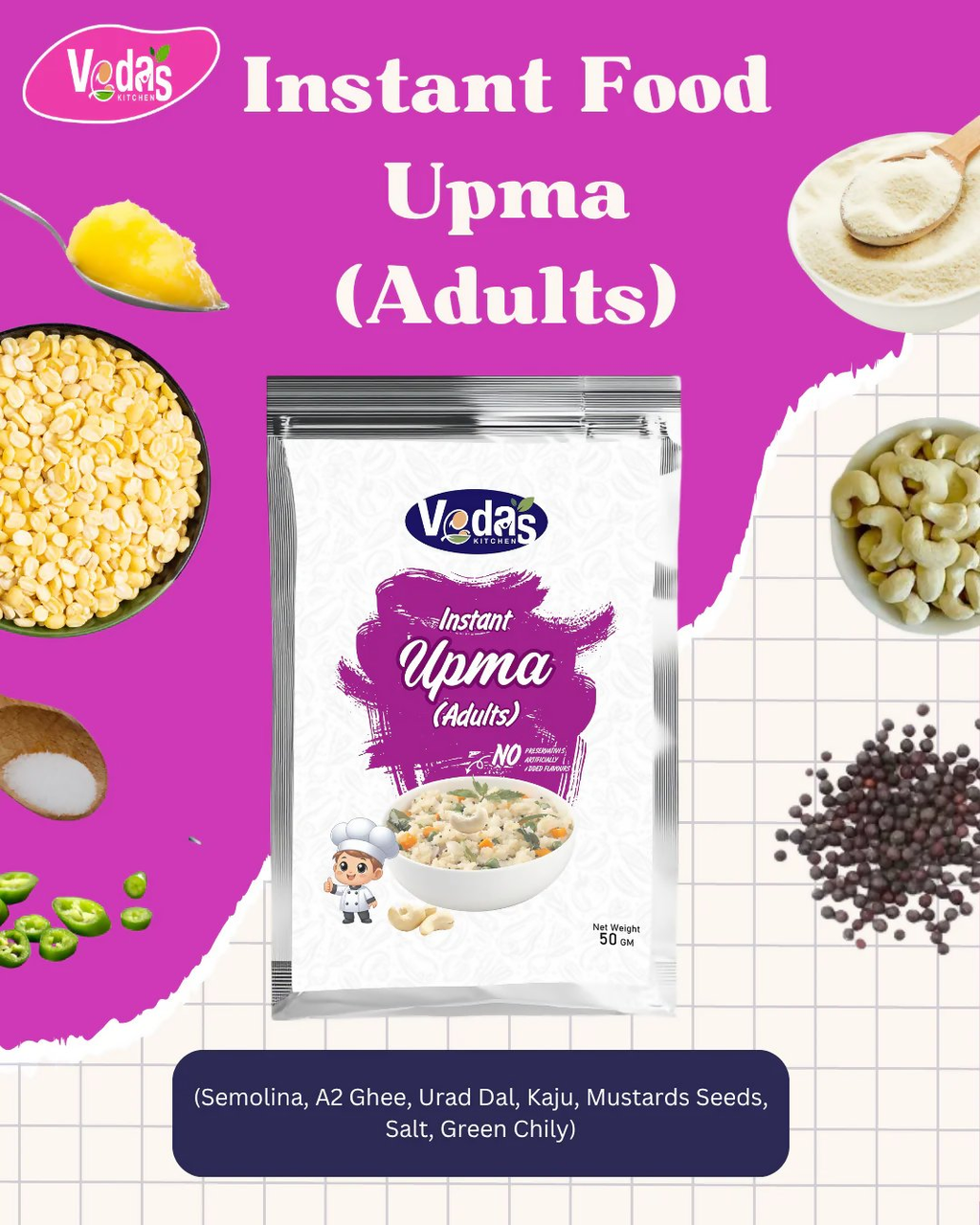 Vedas Kitchen Upma Instant (Adults) | Grocsy