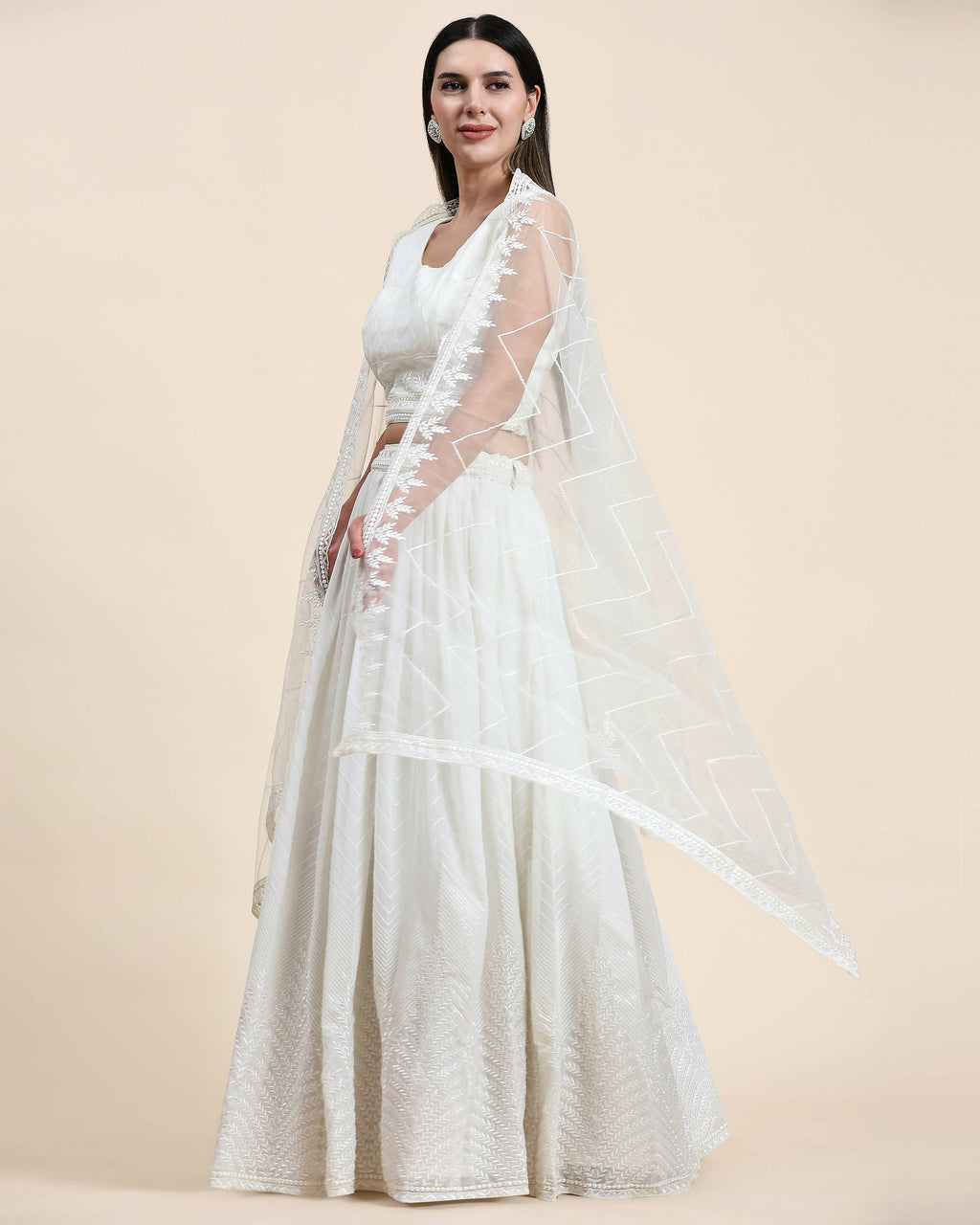 White Pure Viscose Georgette Sequence Embroidery work Lehenga Choli with Dupatta - Aakriti | Grocsy