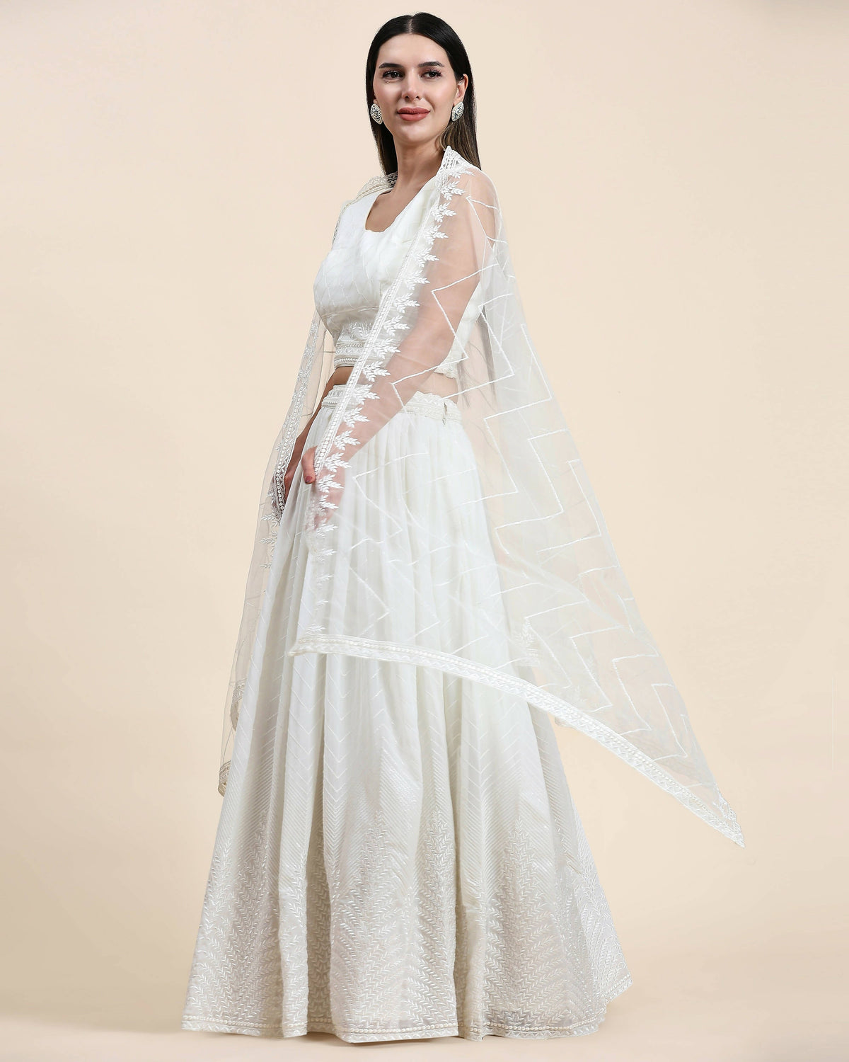White Pure Viscose Georgette Sequence Embroidery work Lehenga Choli with Dupatta - Aakriti | Grocsy