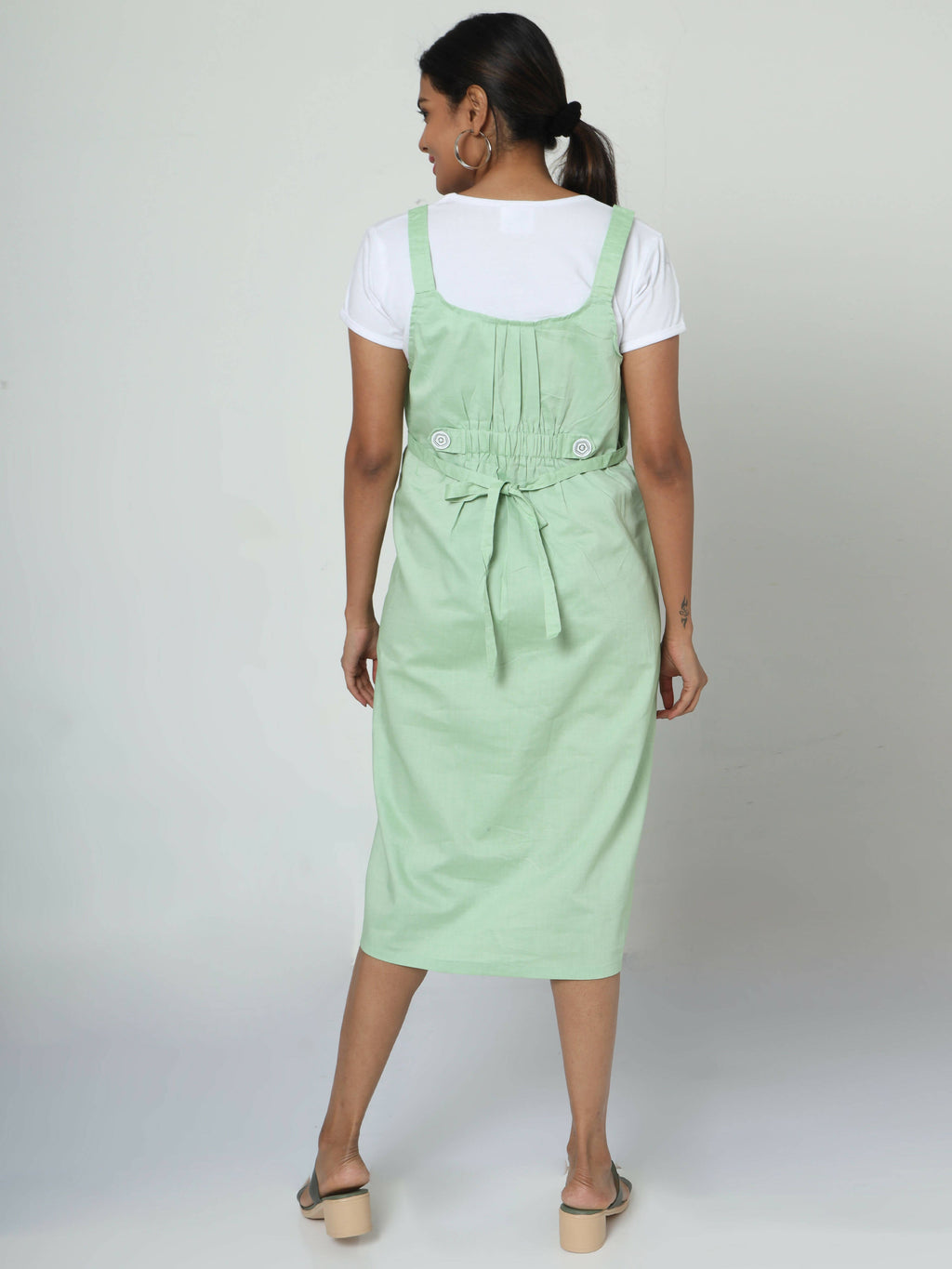 Manet Half Sleeves Solid Maternity Dress With Concealed Zipper Nursing Access - Green | Grocsy