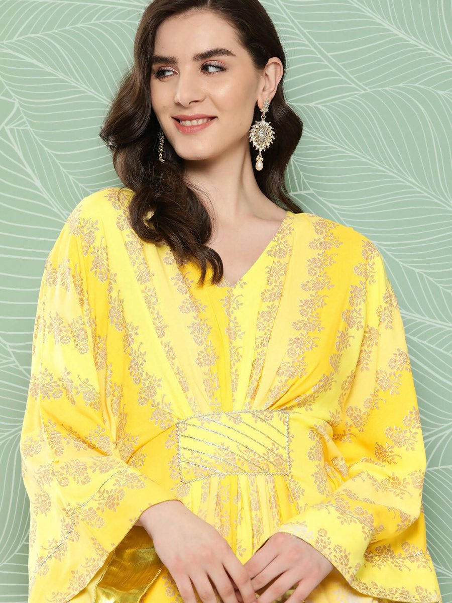Ahalyaa Women's Traditional Wear kaftan Kurta - Yellow | Grocsy
