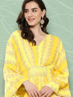 Ahalyaa Women's Traditional Wear kaftan Kurta - Yellow | Grocsy