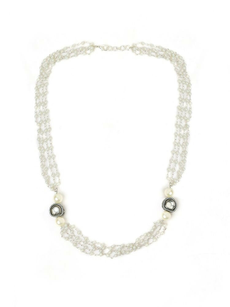 White Rhodium Plated Kundan Neckalce - Ruby Raang | Grocsy