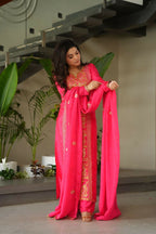 Joban Fashion Gajri Kurta Set Silk Sequins , Zari, Coding & Thread Embroidered work | Grocsy