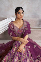 Kesar Fab Purple Banarasi Silk Hand_Woven Lehenga | Grocsy