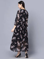Myshka Black Floral Keyhole Neck Georgette Maxi Dress | Grocsy