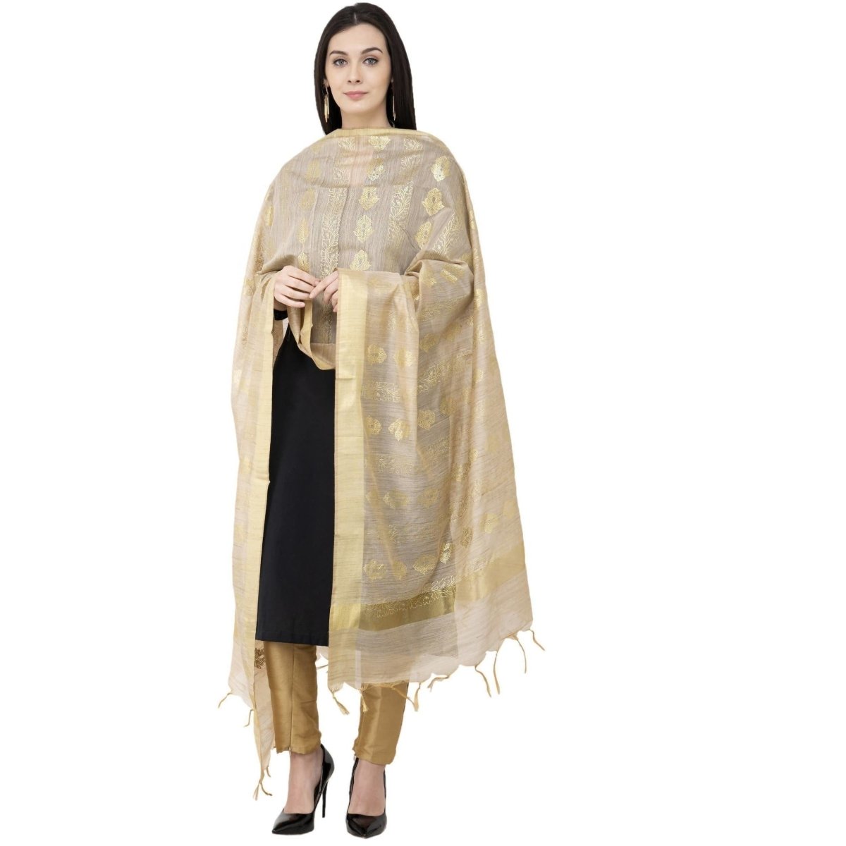 A R Silk Baswada Gold Print Fancy Dupatta Golden Color Dupatta or Chunni | Grocsy