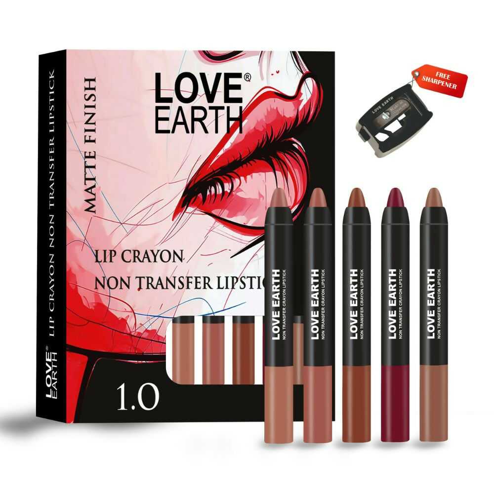 Love Earth Lip Crayon Non-Transfer Lipstick 1.O And Sharpener | Grocsy