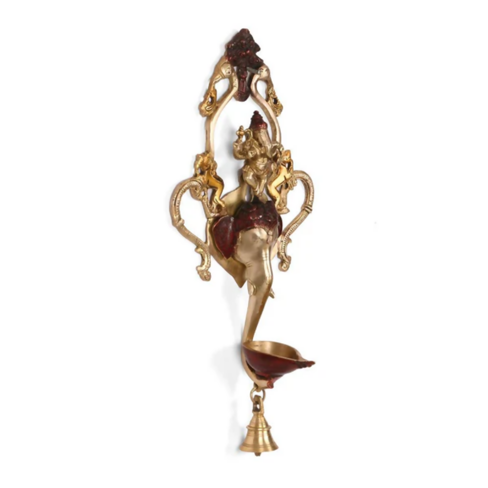 CraftVatika Ganesha Design Spiritual Brass Bell Oil Diya Lamp | Grocsy