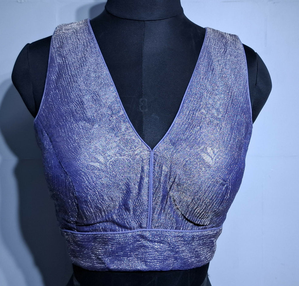 Kia Fashions Lilac Crush Tissue Self Design Readymade Blouse | Grocsy