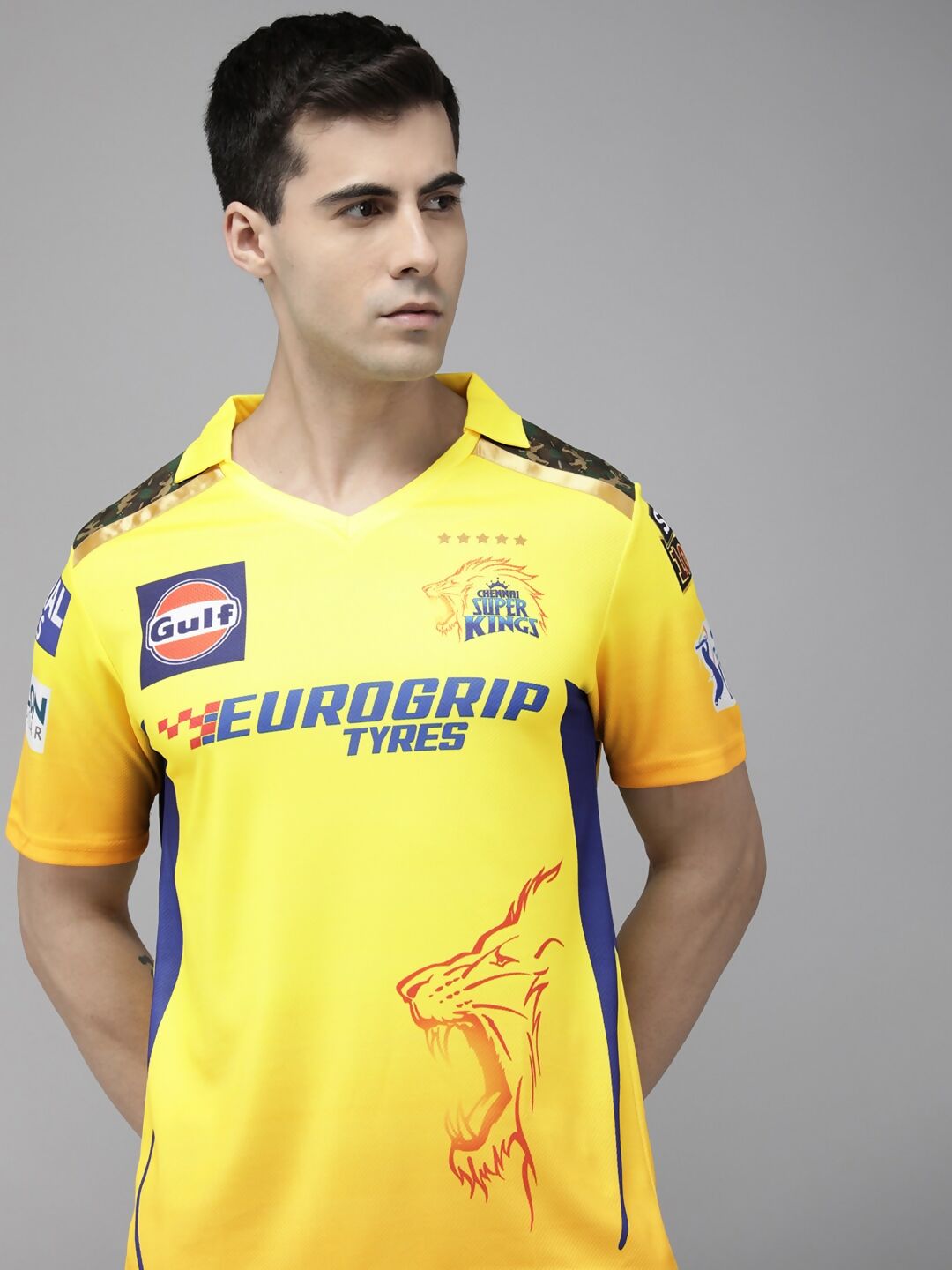 playR Men Sports Printed Polo Collar Dri-FIT CSK Fan 7 Dhoni T-shirt IPL, T20 | Grocsy