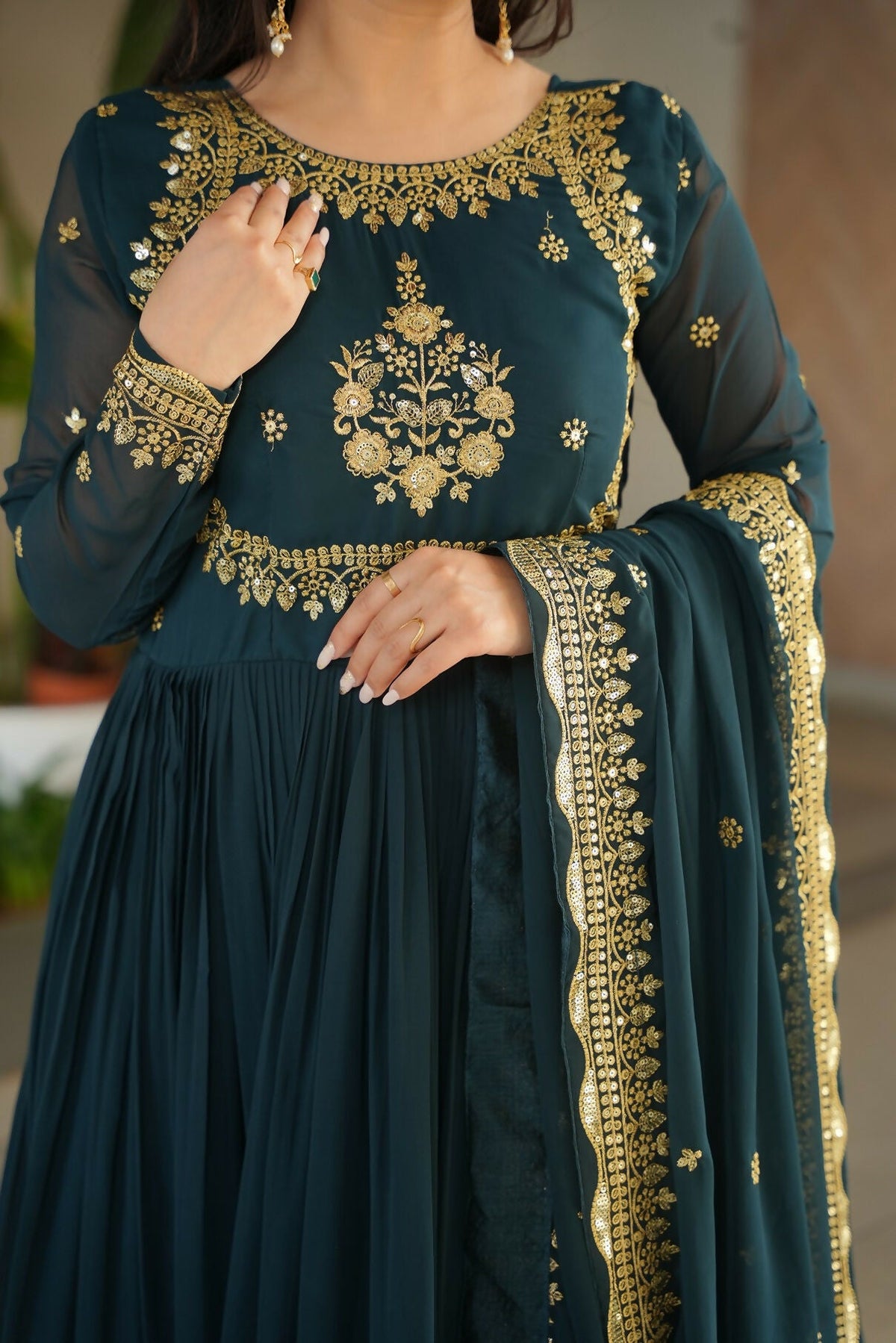 Joban Fashion Rama Georgette Sequence Embroidery Work Kurta Set | Grocsy