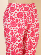 Janasya Women's Pink and White Cotton Printed Casual Regular Co-ords | Grocsy