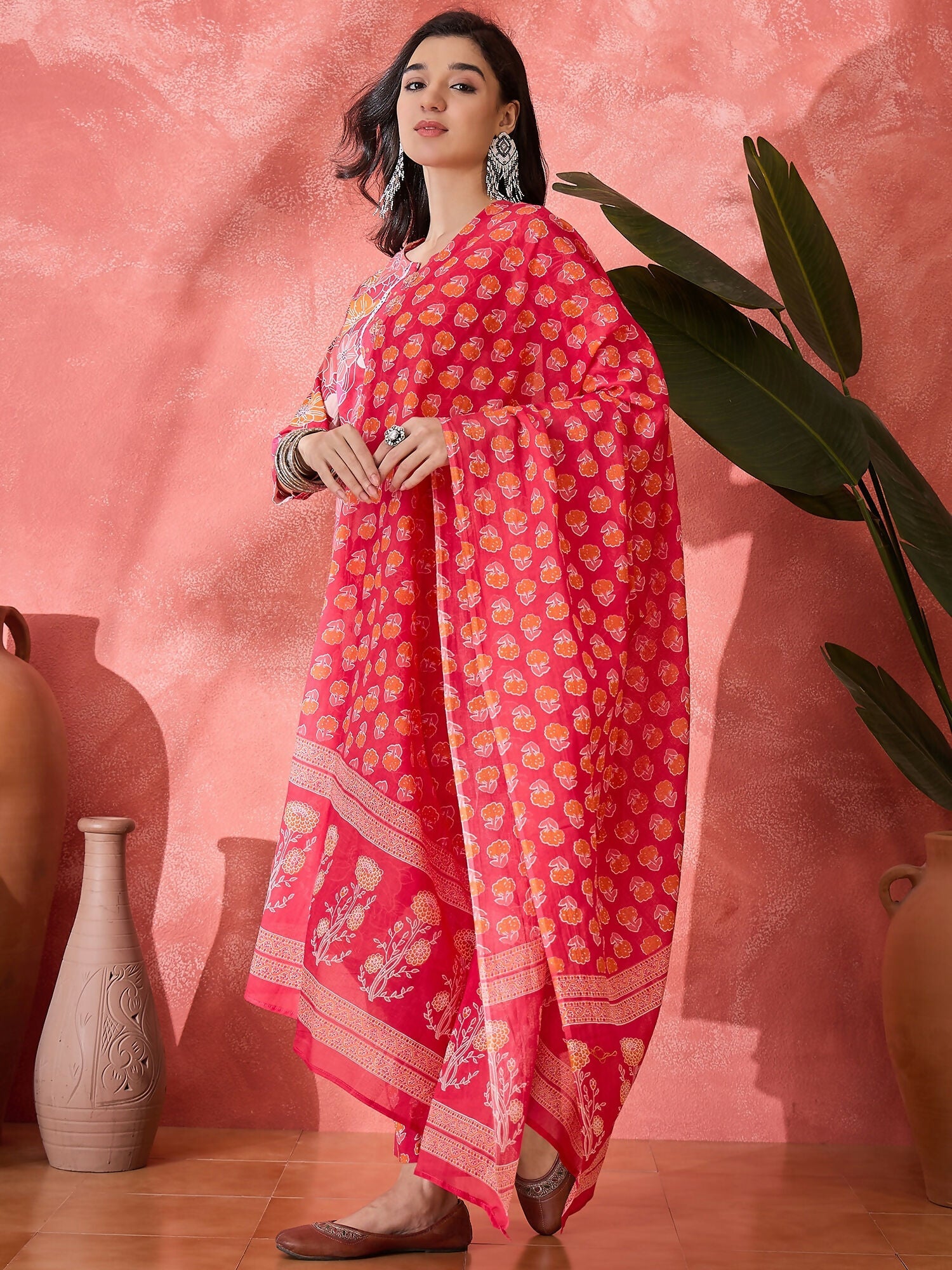 Joban Fashion Printed Pink Pure Cotton Kurta Set | Grocsy