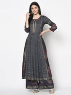Aniyah Rayon Dark Grey Color Block Print Flared Slip-On Palazzo (AN-201K) | Grocsy