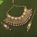Mominos Fashion Johar Kamal Gold-Polished Brass Finish Kundan/Stone Choker For Women (Baby Pink) | Grocsy