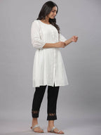 Juniper Women's White Cotton Silk Solid A-Line Kurta | Grocsy