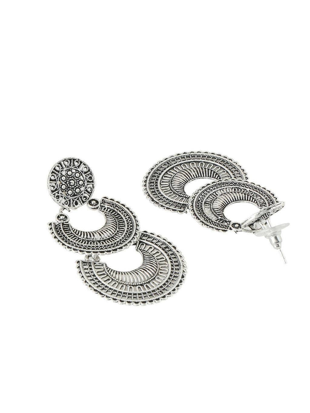 NVR Women Silver Plated Crescent Shaped Drop Earrings | Grocsy