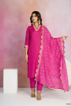 Ethnic Festive Wear Viscose Chanderi Pink Stitched Suit With Dupatta - Tanisha | Grocsy