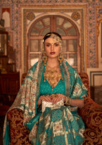 Rama Blue P V Silk Digital Print, Zari Work Printed Saree - Rewaa Parampara | Grocsy