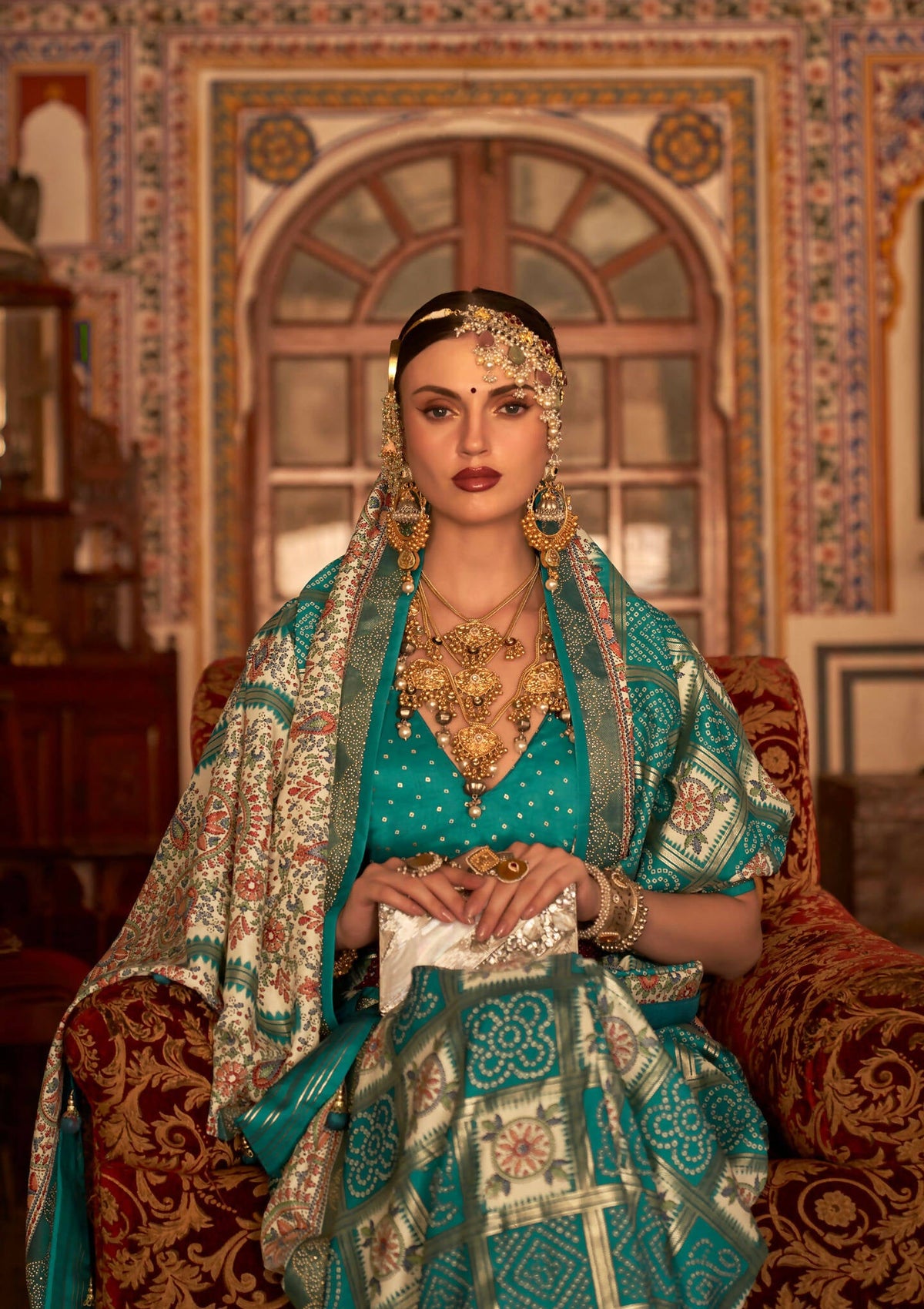 Rama Blue P V Silk Digital Print, Zari Work Printed Saree - Rewaa Parampara | Grocsy