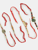 NVR Men Set of 4 Multicolor Radha Krishna & Peacock Design Rakhi With Roli Chawal & Chocolate | Grocsy