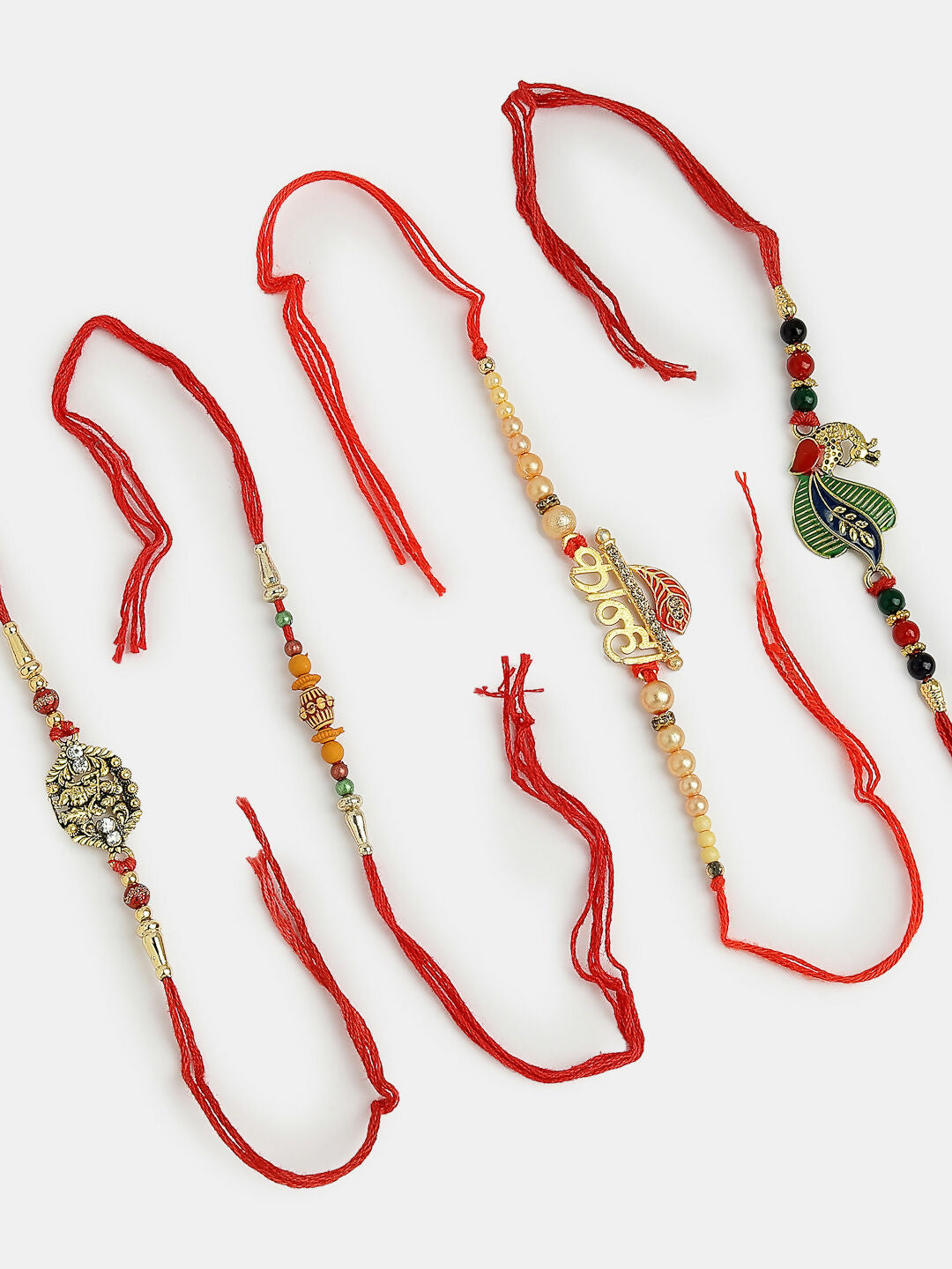 NVR Men Set of 4 Multicolor Radha Krishna & Peacock Design Rakhi With Roli Chawal & Chocolate | Grocsy
