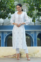 Juniper Women's White Rayon Placement Printed Straight Kurta | Grocsy