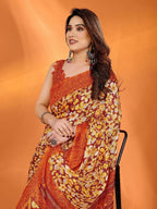 PR Fashion Orange Kota Doria Printed Saree | Grocsy