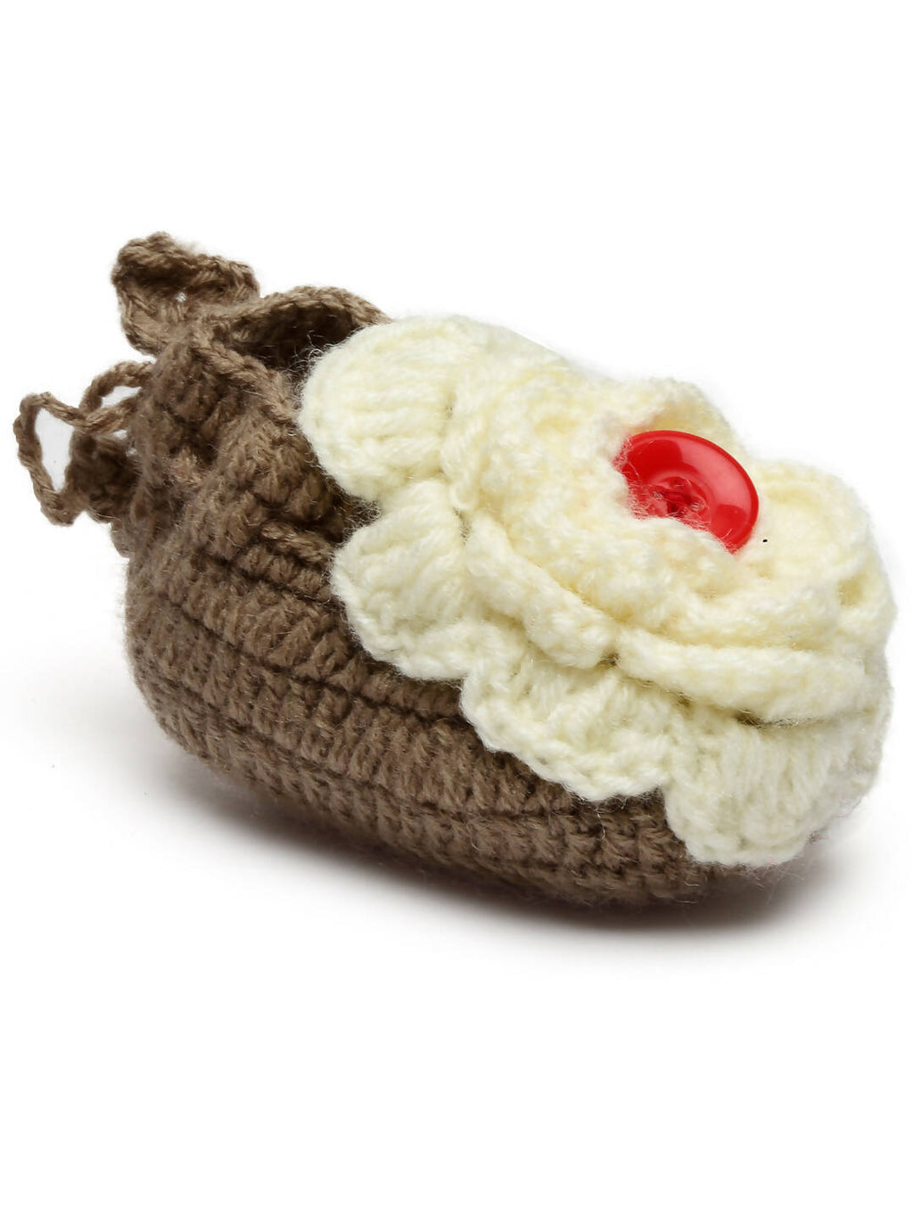 Chutput Kids Woollen Hand Knitted Flower Detailed Booties - Brown | Grocsy