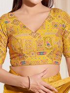 Joban Fashion Yellow Viscose Rayon Padded Blouse With V Neck Elbow Sleeves | Grocsy