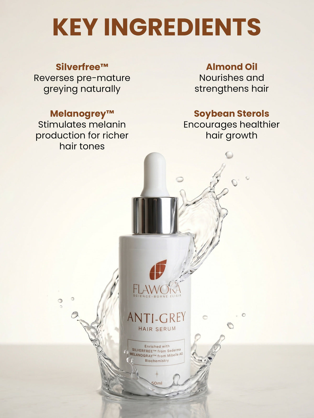 Flawora Set of Anti-Grey Hair Serum and Golden Glow Face Serum | Grocsy