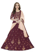 Dwiden Maroon Rohini Tafetta Sattin Semi-Stitched Girl's Lehenga Choli | Grocsy