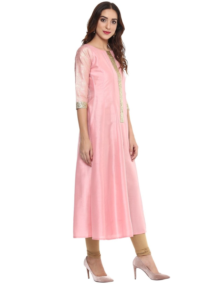 Ahalyaa Women's Pink Poly Silk Kurta | Grocsy