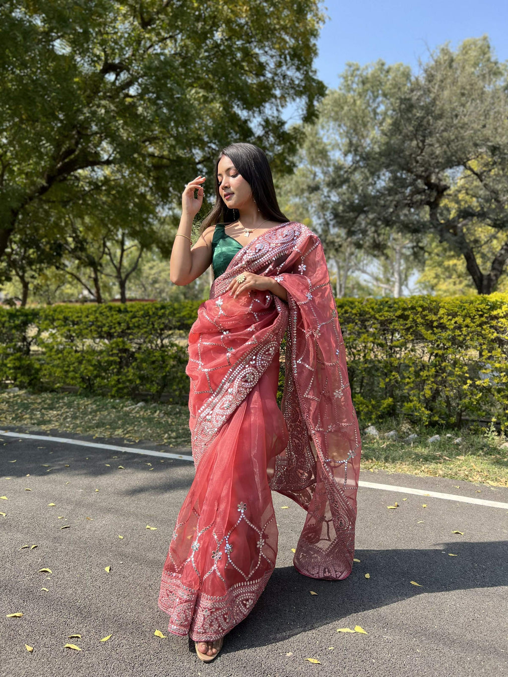Vamsee Naina Maroon Organza Saree | Grocsy