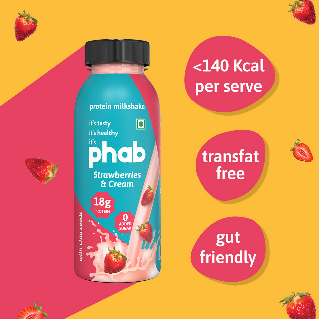 Phab Protein Milkshake With Protein Strawberries & Cream Flavour | Grocsy