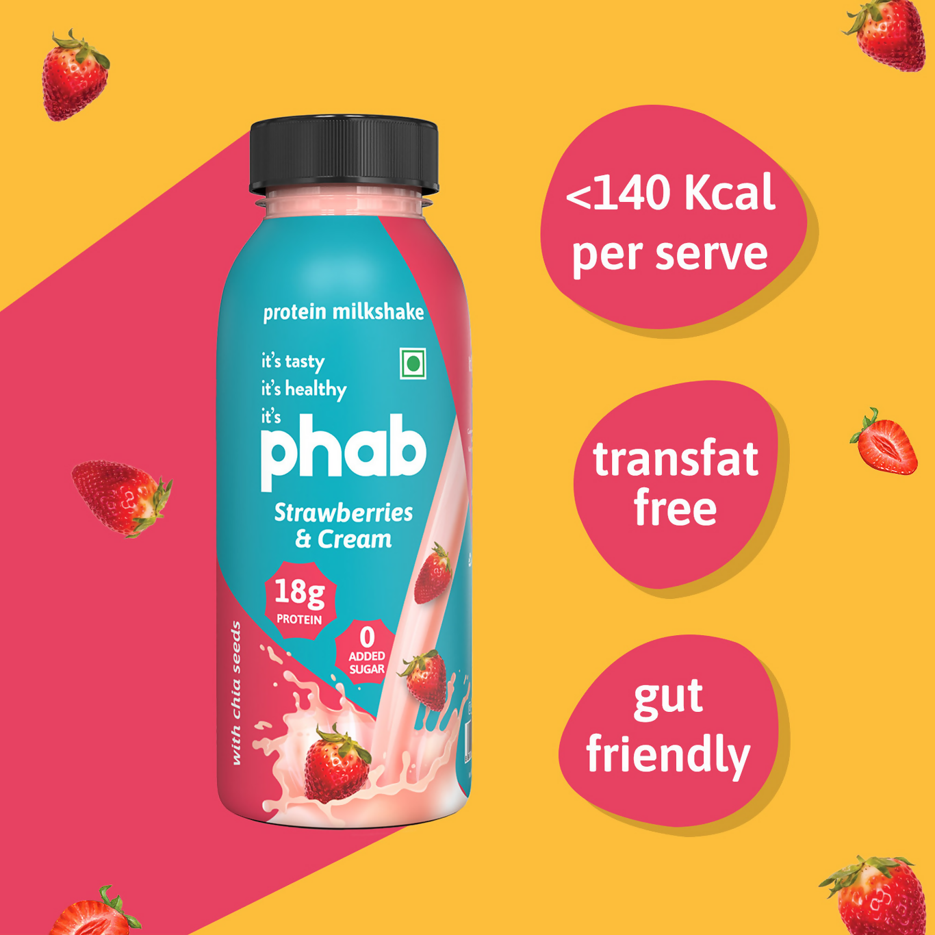 Phab Protein Milkshake With Protein Strawberries & Cream Flavour | Grocsy