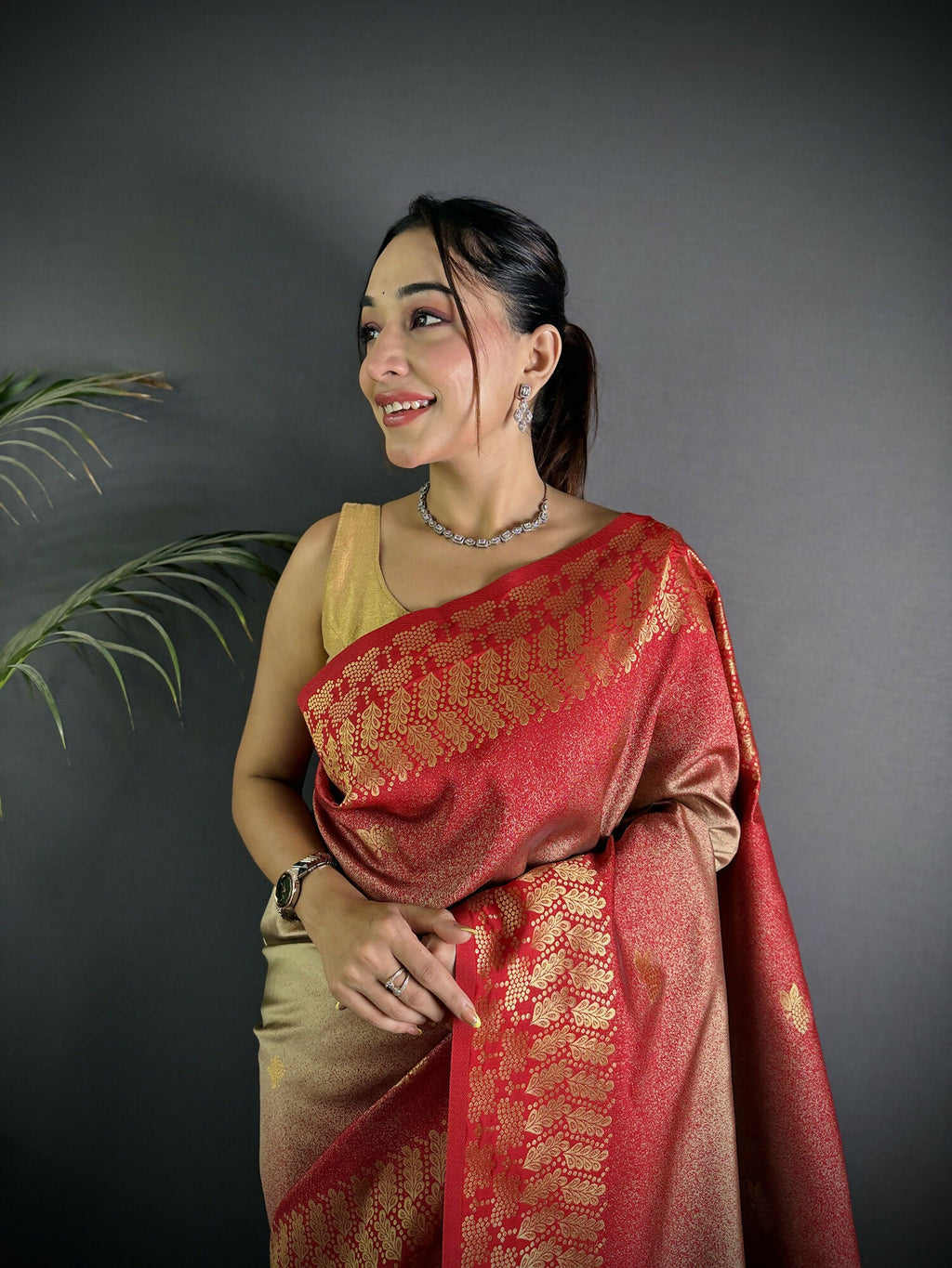Joban Fashion Beige Handloom Silk Ikkat Saree | Grocsy