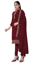 Maroon Silk Embroidered with Sequins work Unstitched Dress Material - Tanvi | Grocsy