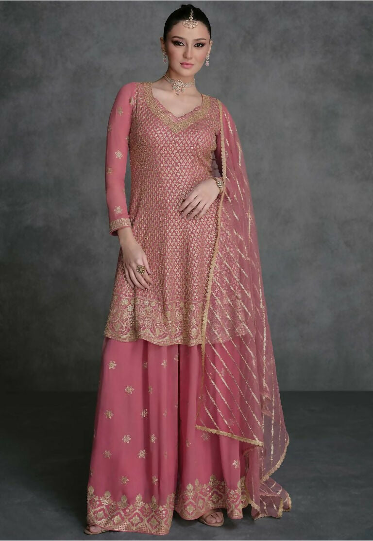 Vastranavya Mauve Embroidered Sequins Pakistani Palazzo Suit Party Wear | Grocsy