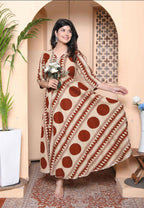 Miravan Womens Brown Printed V-Neck Anarkali Kurta | Grocsy
